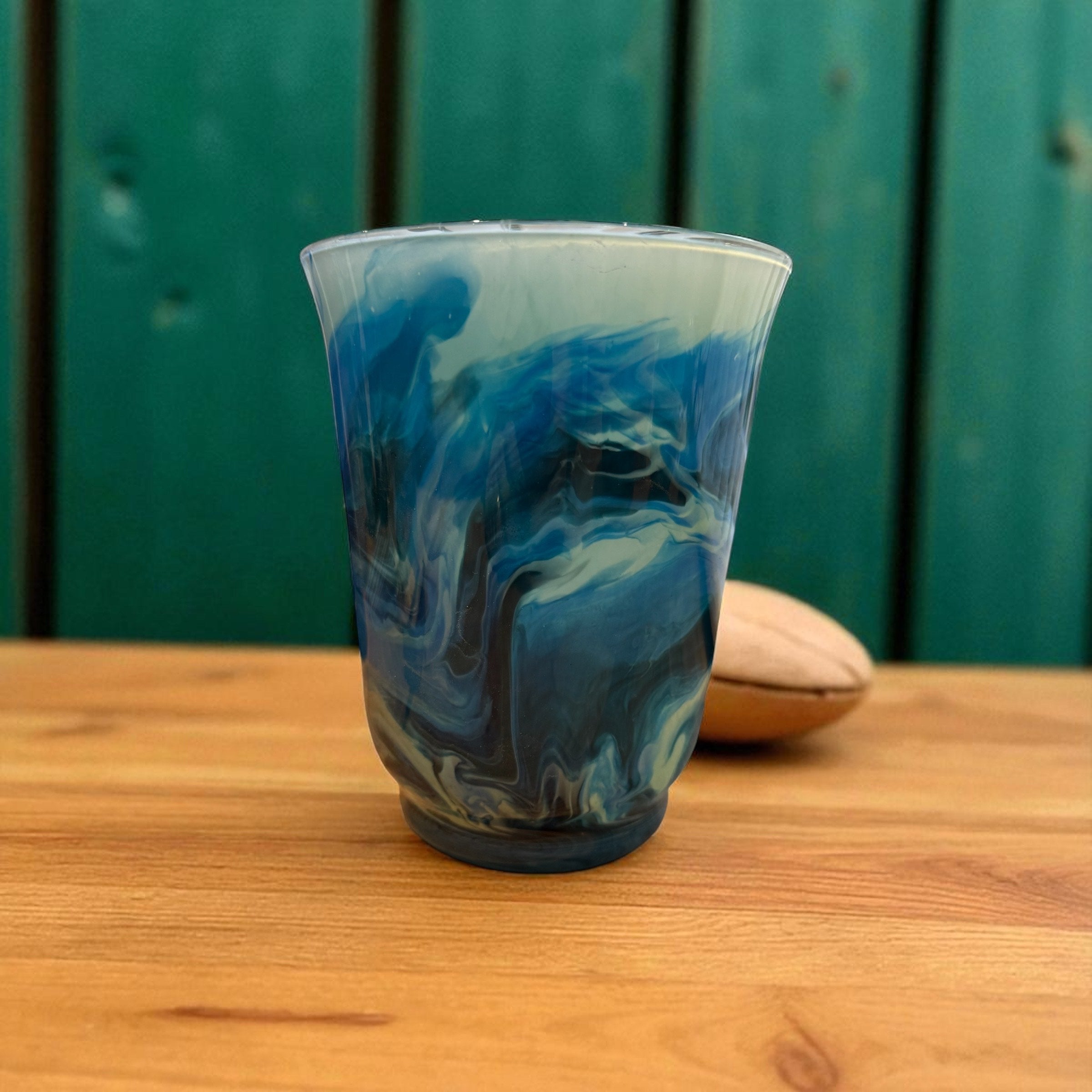 Blue and cream glass hurricane vase was £25 now £15
