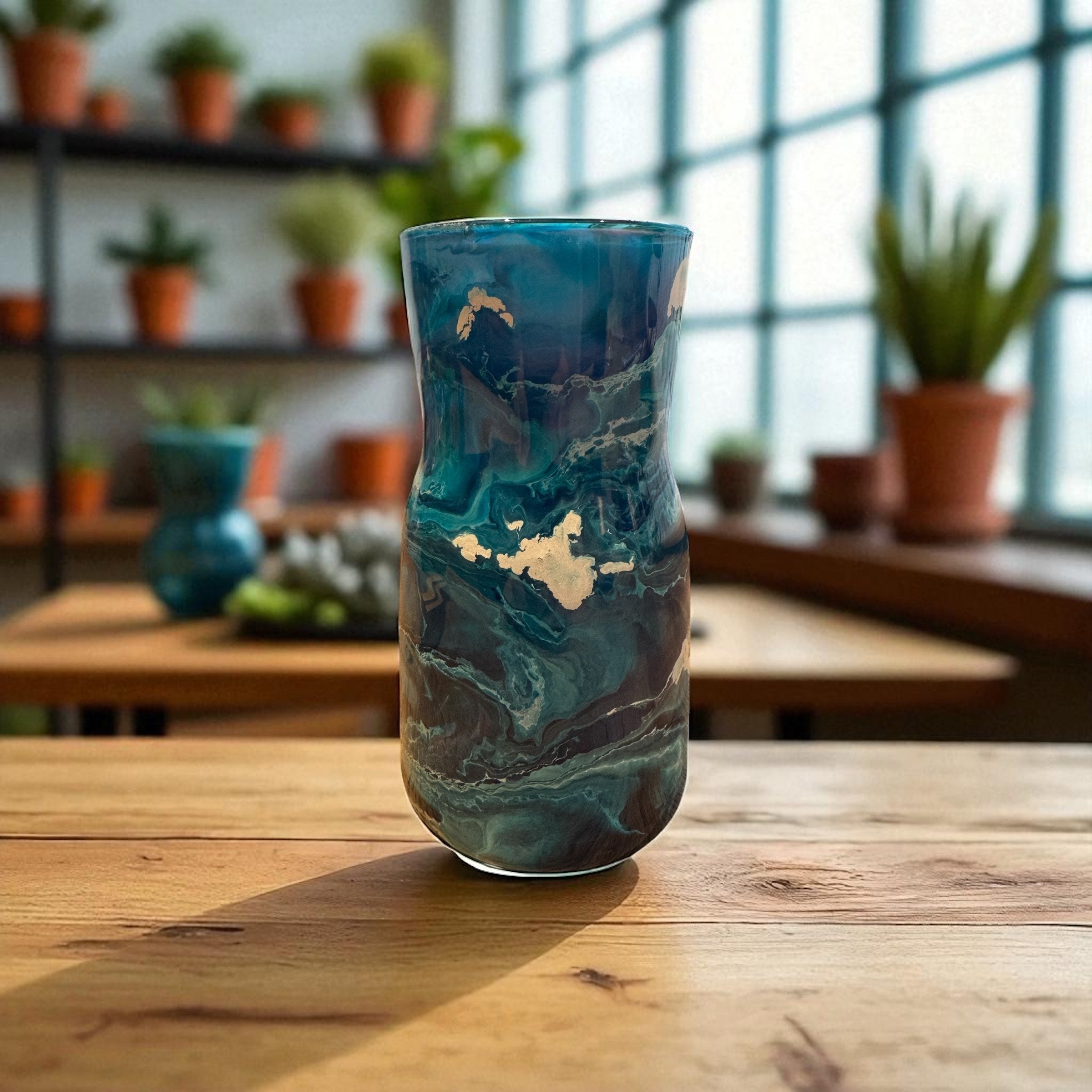 Blue and white shaped glass vase was £18 now £13