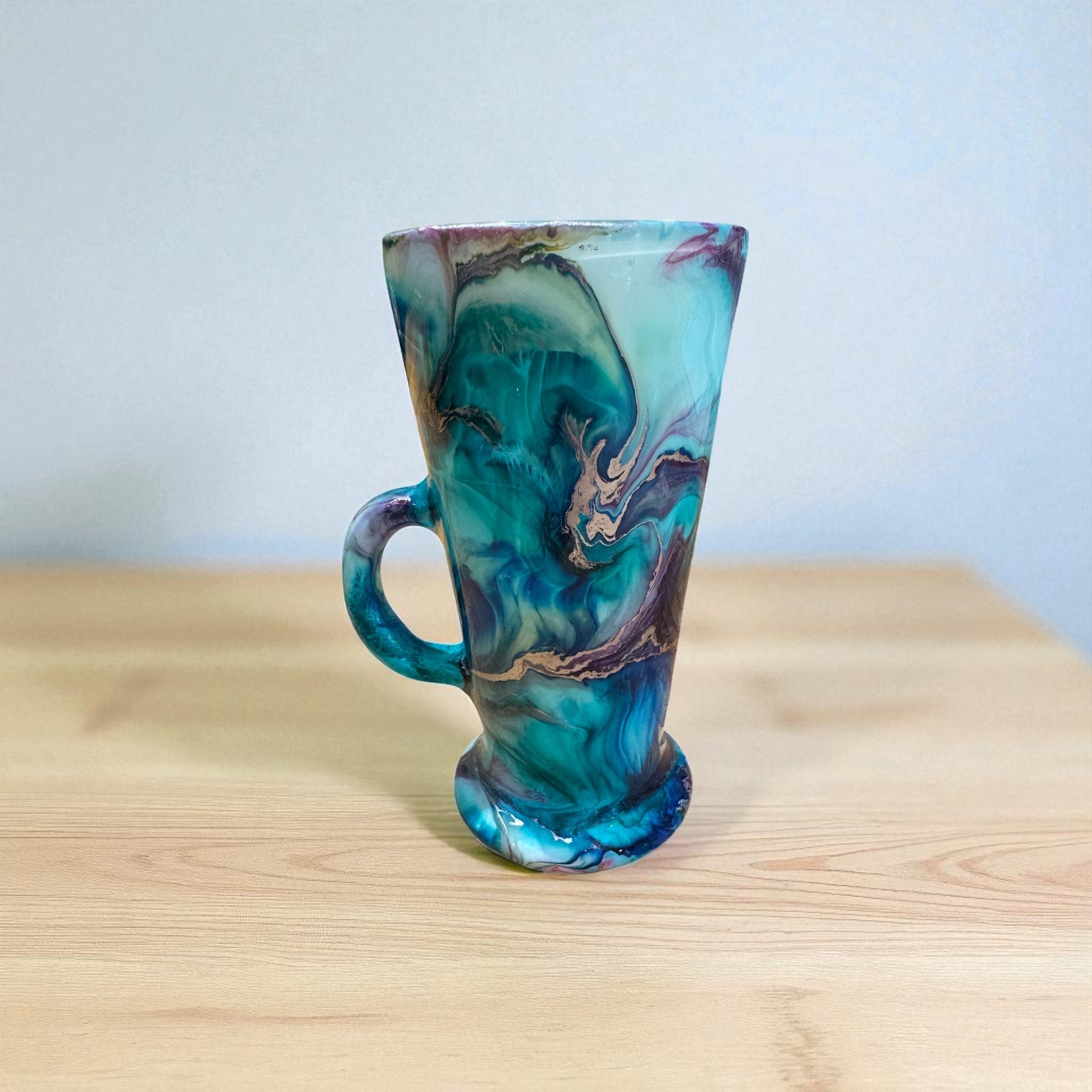 Artisan Glass Latte Mug - Hand-Decorated with Resin Art